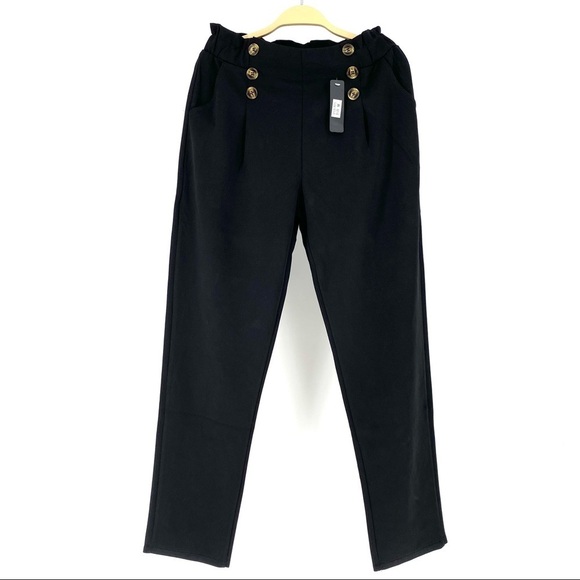C-Mode Women's Elatic Waist Button Detail Trousers - M - Picture 1 of 5